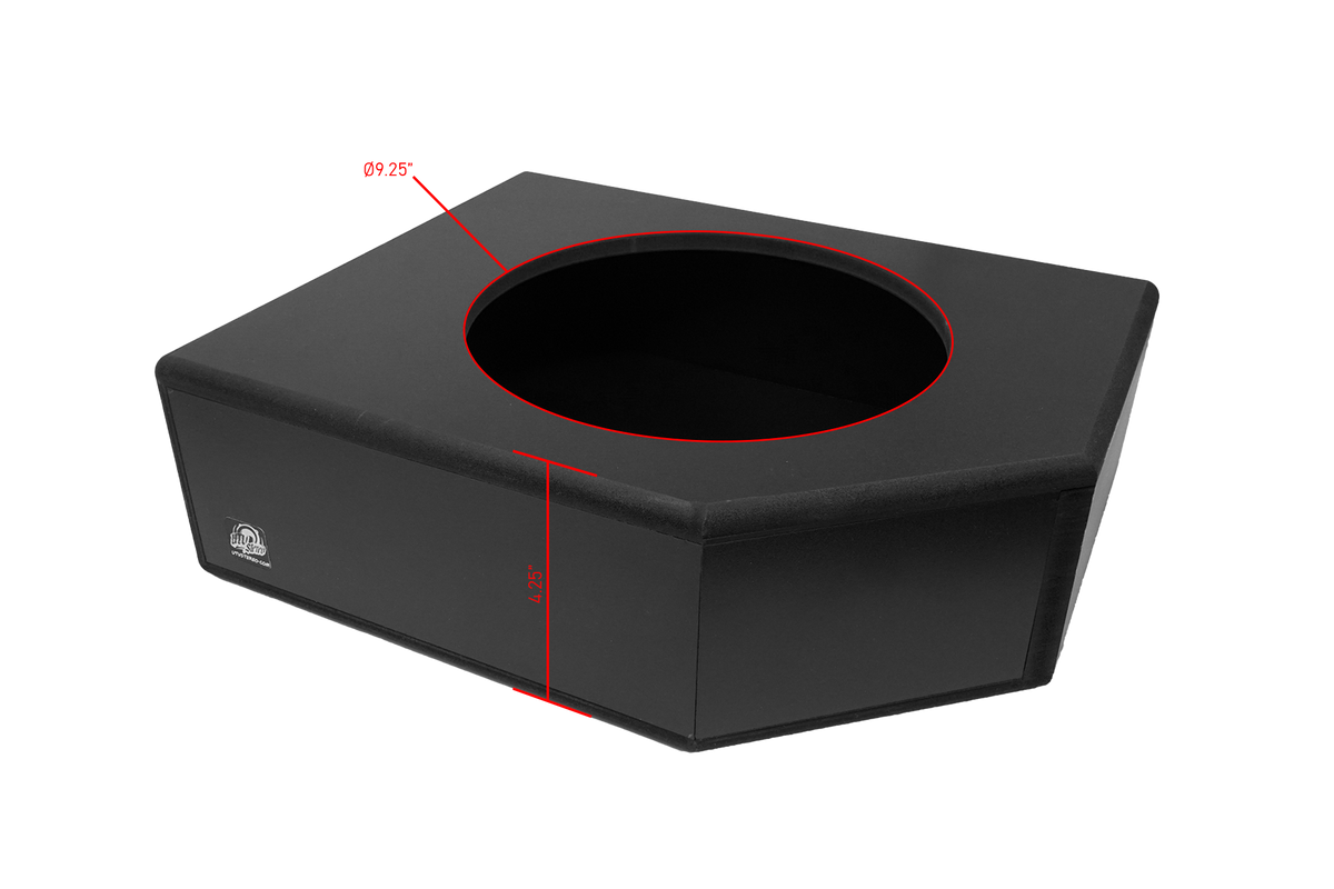 UTV Stereo subwoofer enclosure with 9.25 inch diameter cutout and 4.25 inch height dimensions
