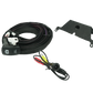 Rear camera kit with wiring harness, mounting bracket, and camera lens